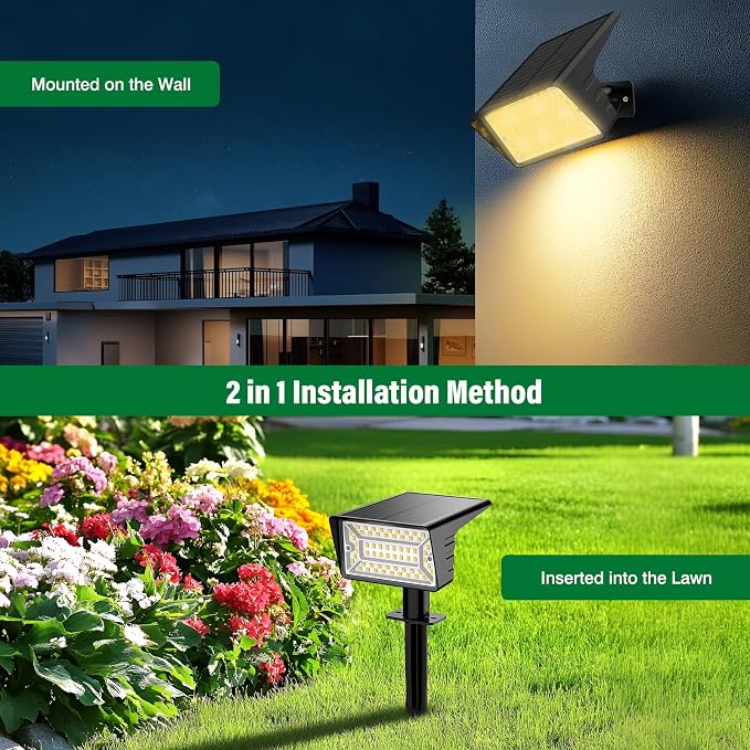 Solar Spot Lights Outdoor with 60 LED & Auto On/Off, 2 Pack Solar Lights - Image 6