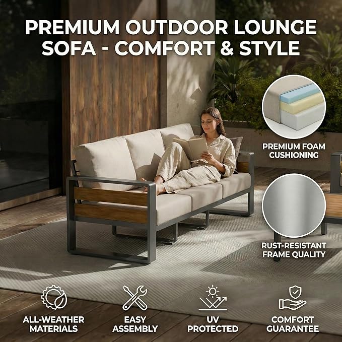 ZANDOR Aluminum Outdoor Patio Furniture Set, 5-Piece Metal Modern Outside - Image 5