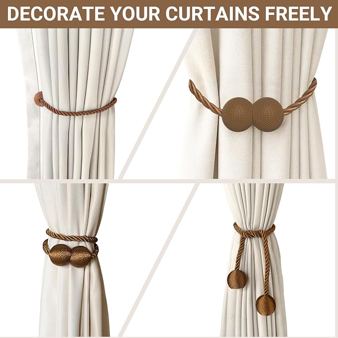 Hion Magnetic Curtain Tiebacks Dark Brown 6 Pack, Curtain Tiebacks Buckles - Image 7