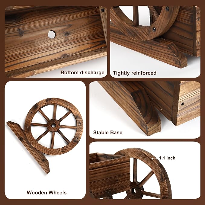 Wooden Wagon Planter Box, Garden Planter - Image 2