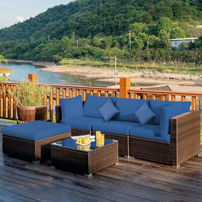 Tangkula 5 Pieces Patio Rattan Furniture Set, Outdoor Sectional Rattan Sofa Set by TANGKULA