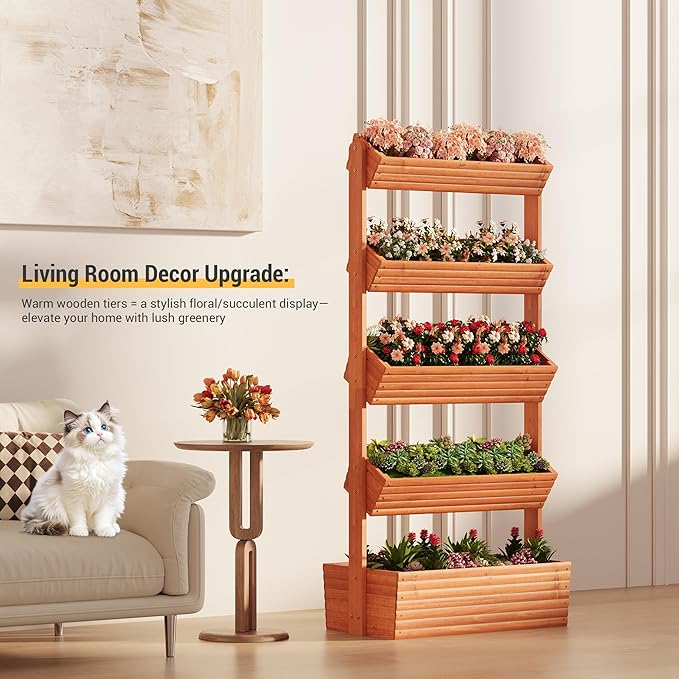 Vertical Wooden Raised Garden Bed Planters Wood Planter Kit Plant Stand Flower - Image 2