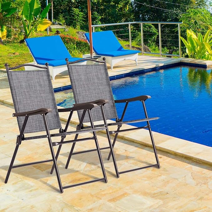 Giantex Set of 2 Patio Folding Chairs, Outdoor Patio Dining Chairs w/Armrest - Image 2
