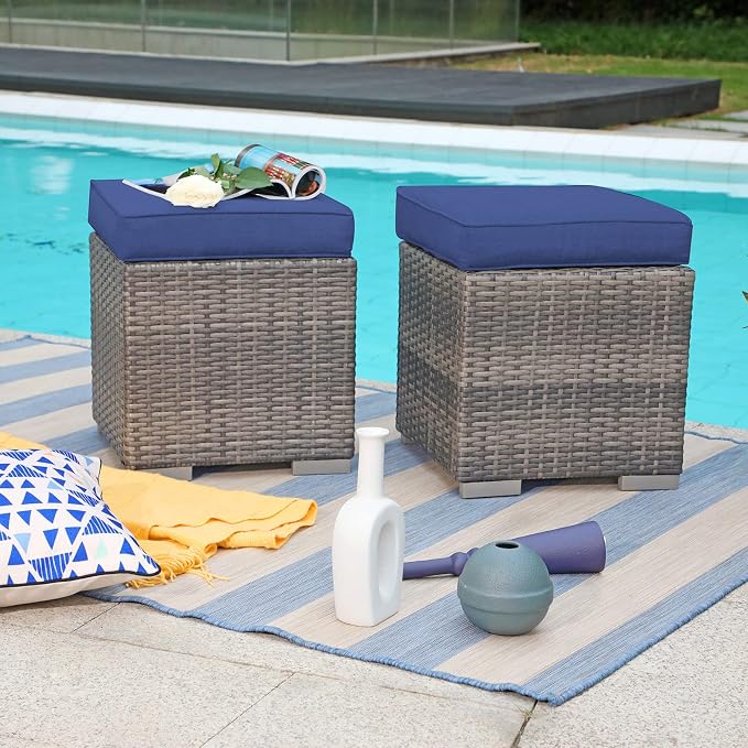Patiorama 2 Pieces Assembled Outdoor Patio Ottoman, Indoor Outdoor All-Weather - Image 2
