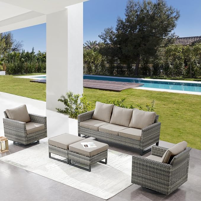 Belord Wicker Patio Furniture 5 Piece Outdoor Sofa Set, Oversize Outdoor Swivel - Image 2