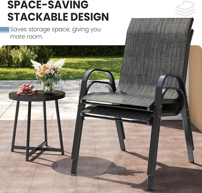 Patio Dining Chairs Set of 4, Stackable Dining Chairs High Back, Breathable - Image 6