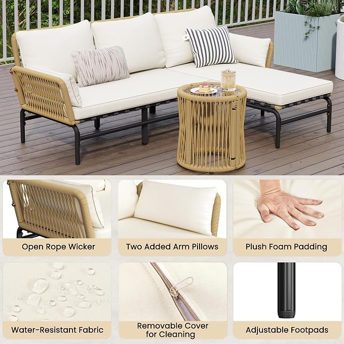 Yaheetech 3 Pieces L-Shaped Conversation Sofa Set, Outdoor Patio Furniture Set - Image 4