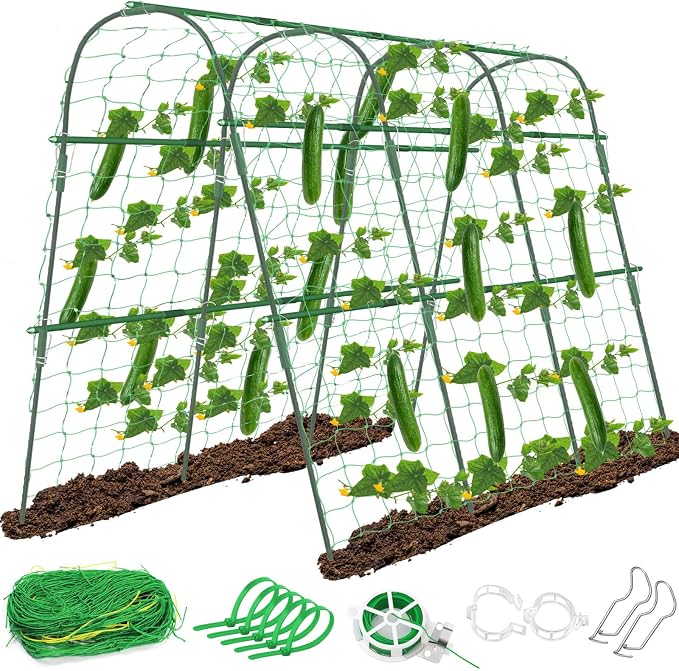 Cucumber Trellis for Raised Beds, 63 x 45 Inch U-Shaped Garden Trellis for by tetutor