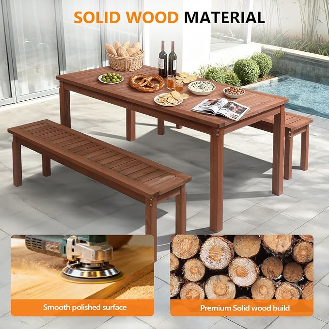 VINGLI 69-inch Large Outdoor Wood Dining Table - Image 5