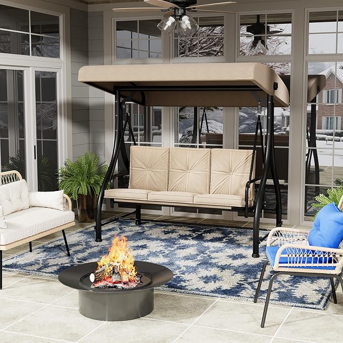 U-MAX Porch Swing Chair with Adjustable Backrest&Canopy, 3 Seat Patio Swing - Image 9