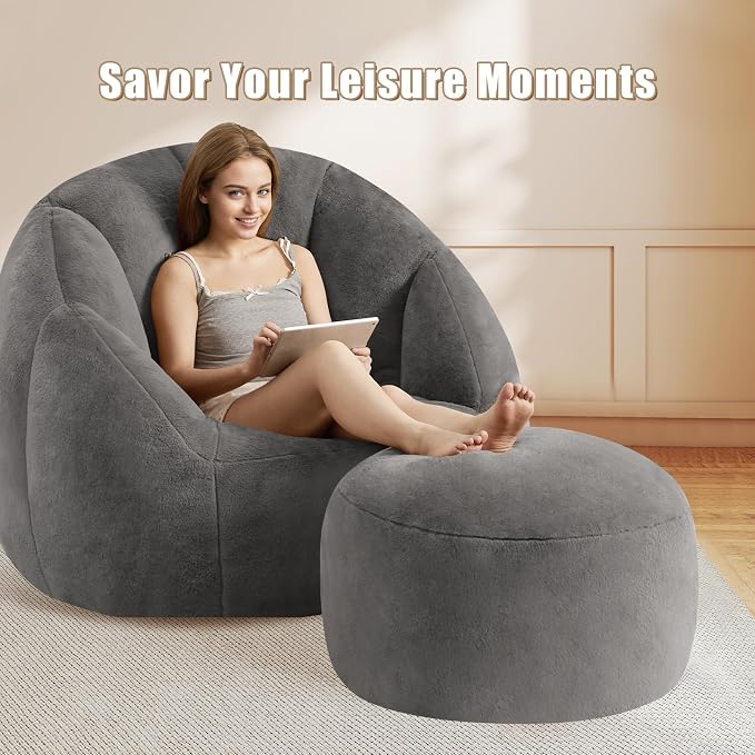Round Pouf Ottoman Foot Rest, 29 X 18Inch Floor Poufs Footstool, A Round Modern - Image 3