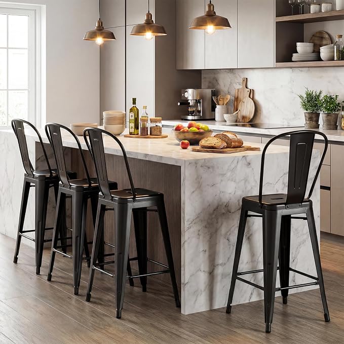 COSTWAY 24'' Metal Bar stools Set of 4, - Image 2