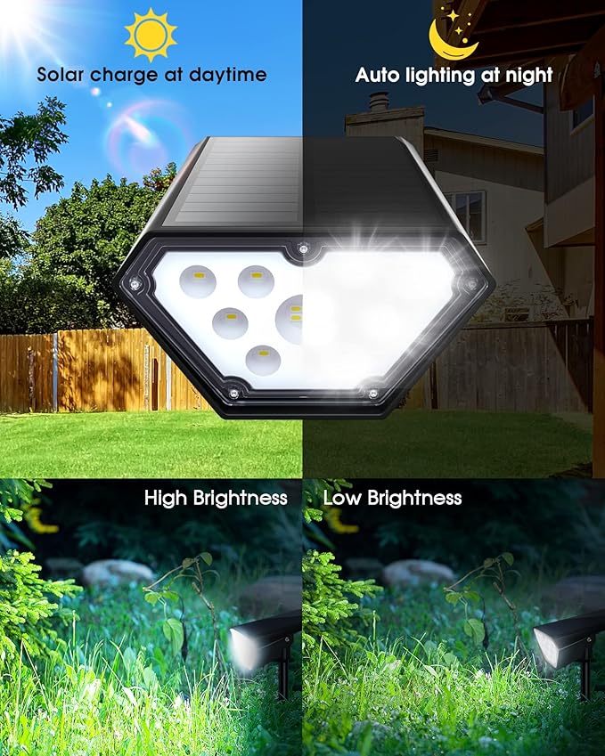 Biling Solar Spot Lights Outdoor, 2-in-1 Solar Landscape Lights 12 LED Bulbs - Image 4
