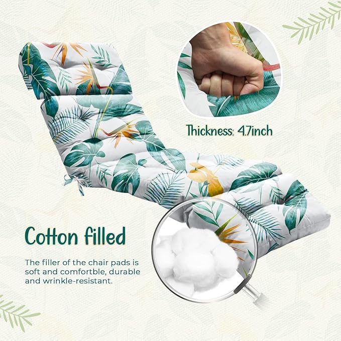 4 Pack Outdoor Chaise Lounge Chair Cushion 75.1 x 22.8 x 4.7 Inches 100% - Image 6