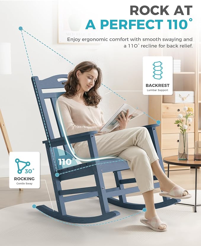 Ciokea Oversized Outdoor Rocking Chairs Set of 4, 380lbs Heavy-Duty Large Patio - Image 5