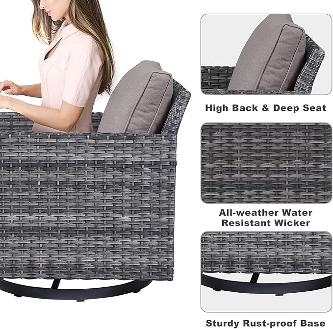 Belord Wicker Patio Furniture 5 Piece Outdoor Sofa Set, Oversize Outdoor Swivel - Image 7