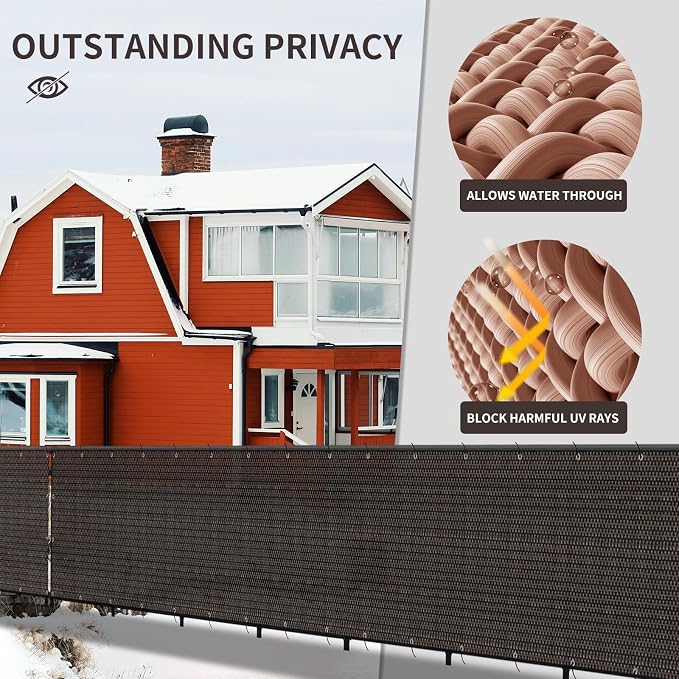 LOVE STORY Custom Size 3'x26' Brown Balcony Privacy Screen, UV Block Privacy - Image 4