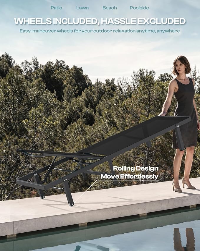 Aluminum Outdoor Lounge Chairs Set of 2, Pool Lounge Chairs - Image 4