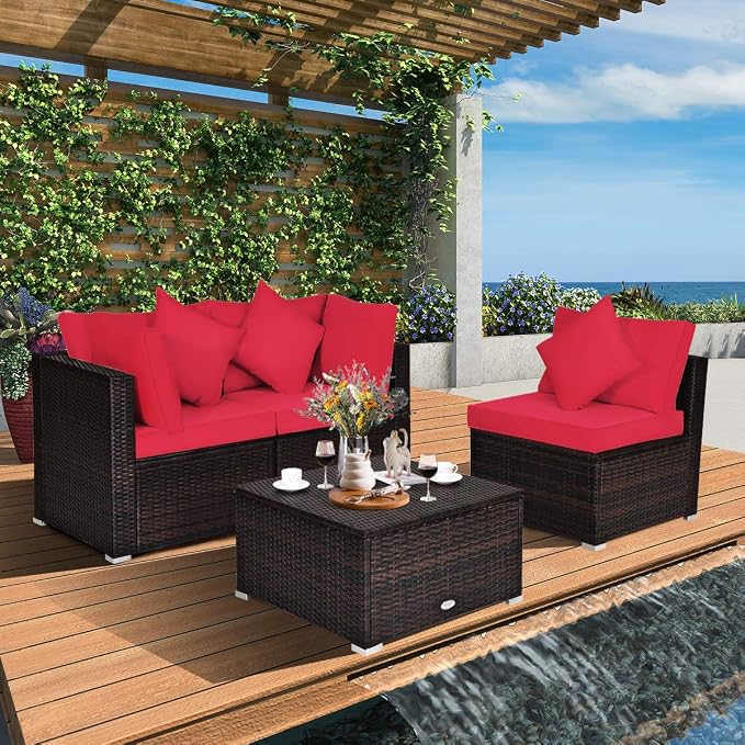 Tangkula 4 Pieces Patio Furniture Set, All Weather Outdoor Sectional Rattan - Image 2