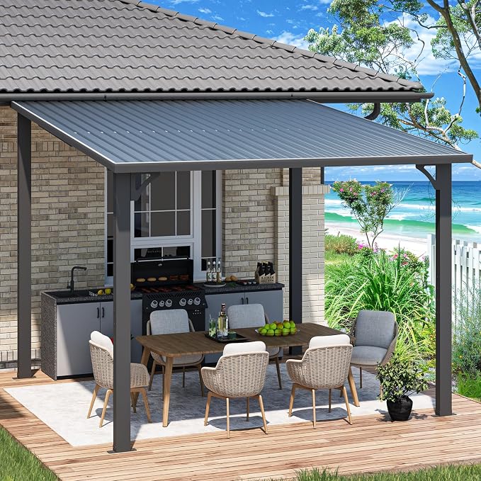 AECOJOY 10' x 10' Hardtop Gazebo Outdoor Pergola, Heavy Duty Lean to Metal - Image 3