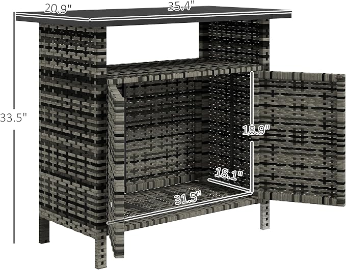 Outsunny Wicker Outdoor Storage Cabinet, Rattan Outdoor Bar Table - Image 7