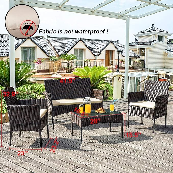 FDW Rattan Furniture Brown Wicker Chair Patio Bristo Set - Image 7