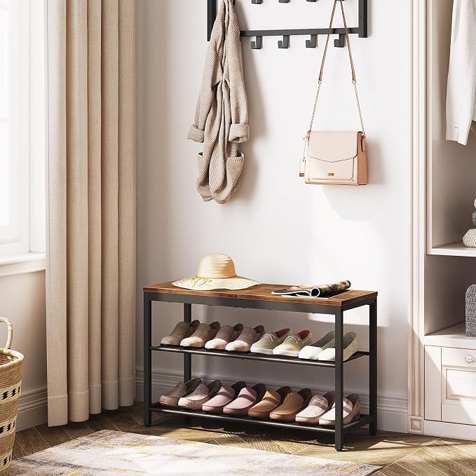 HOOBRO Shoe Bench, 3-Tier Shoe Rack, Industrial Shoe Organizer Storage Bench - Image 2