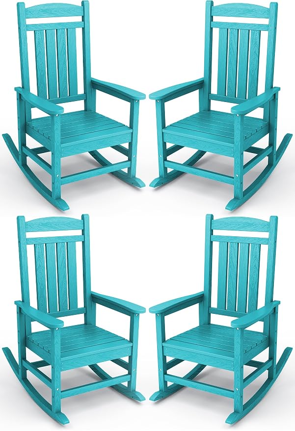 KINGYES HDPE Outdoor Rocking Chair Set of 4, All-Weather Poly Patio Rocking by KINGYES
