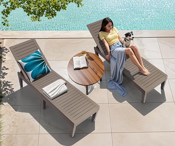 Outdoor Chaise Lounge Set of 4, Lightweight Patio Chairs, Waterproof Sun - Image 2