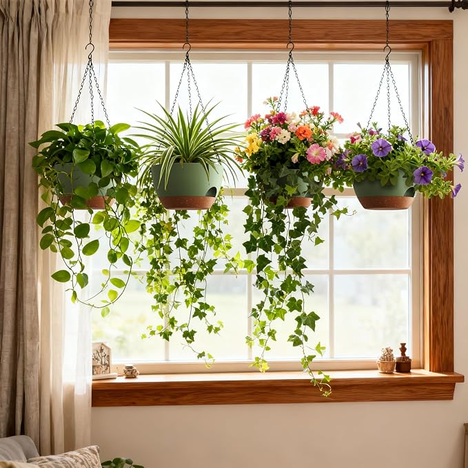 4 Pack 8 Inch Self Watering Hanging Planters - Image 2