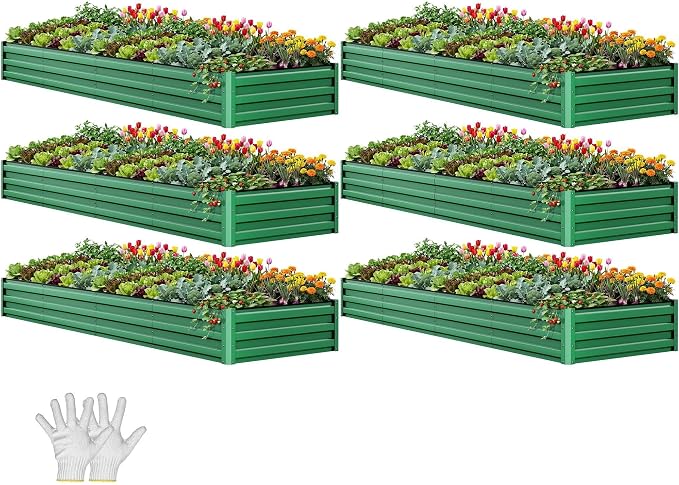 YITAHOME 6pcs 12x4x1 ft Galvanized Raised Garden Bed Kit, Large Metal Planter by YITAHOME