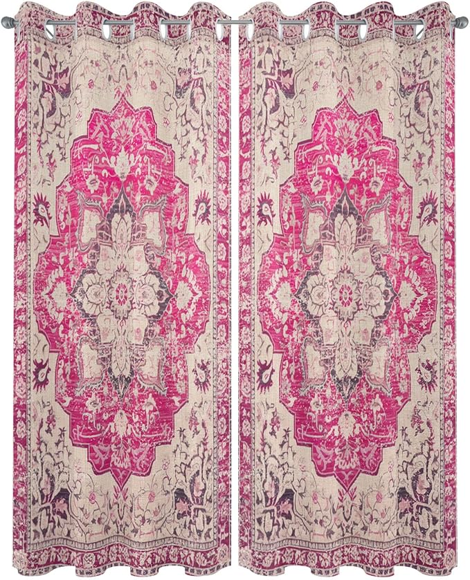 Pink Bohemian Outdoor Curtains for Patio Waterproof, Grommet Privacy Curtain - Image 2
