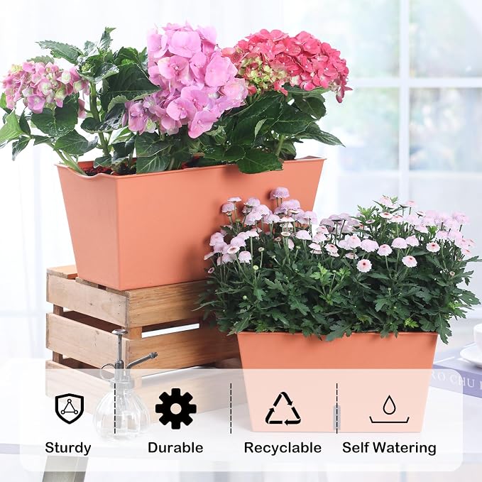 Window Box Planter 6 Pcs, 12.6 Inches Self Watering Rectangle Flower Plant Pots - Image 4