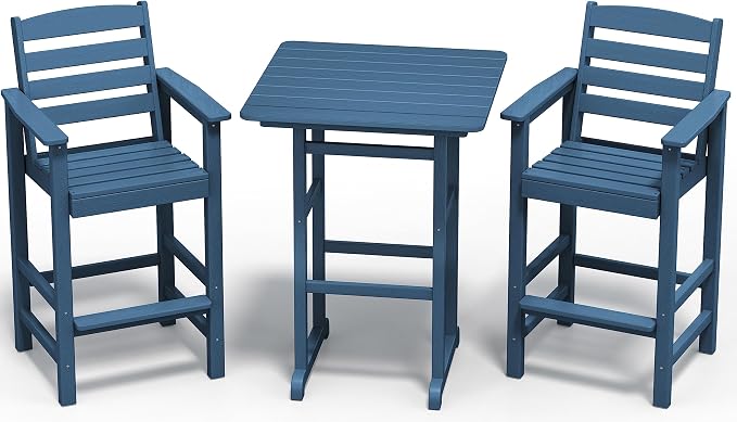 SERWALL Balcony Adirondack Chairs and Table 3 Pieces Set, Adirondack Bar Height by SERWALL