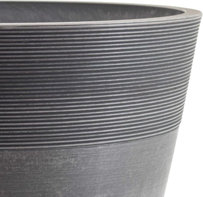 PSW Pot Collection 12-inch Plastic/Stone/Wood Composite Large Ribbed Planter – - Image 3