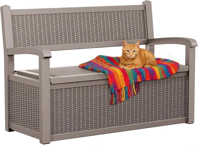 EasyUp 80 Gallon Outdoor Storage Bench Lockable Deck Box Outdoor Storage Box - Image 9