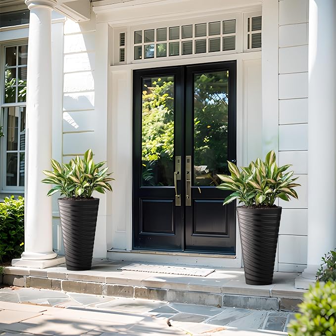 Kante 23 Inch Tall Planter Set of 2, Round Spiral Textured Flower Pots - Image 4