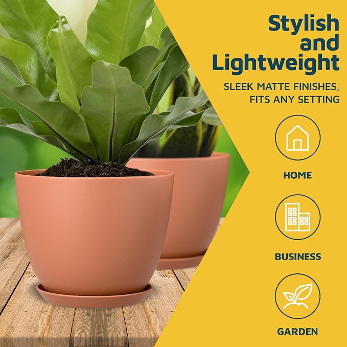 Terracotta Plant Pots with Drainage Holes & Saucers 3 Pack, Indoor & Outdoor - Image 3