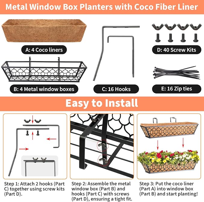 Riare 4 Pack 24 Inch Window Boxes Planters - Image 3