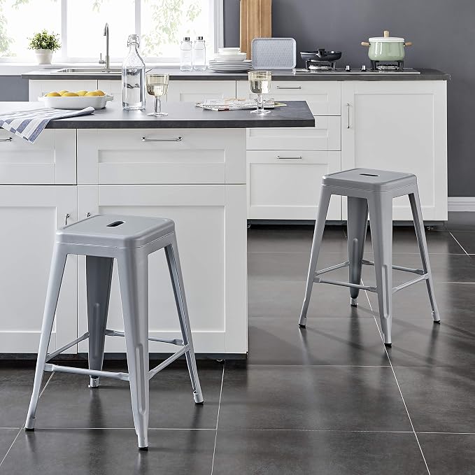 AC Pacific 24” Metal Backless Barstool Set of 2 – Country Rustic Style - Image 2