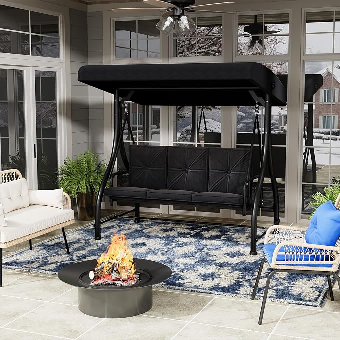 U-MAX Porch Swing Chair with Adjustable Backrest&Canopy, 3 Seat Patio Swing - Image 9