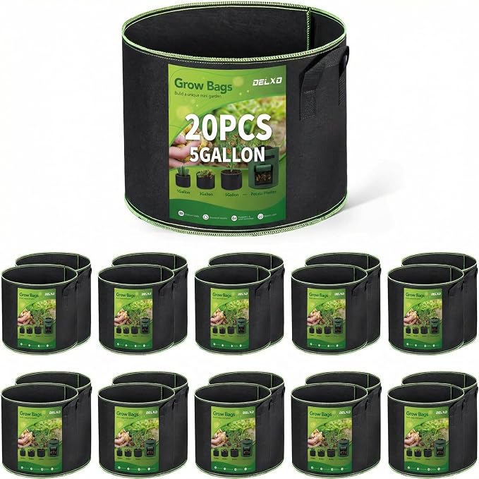 Delxo 20 Pack 5 Gallon Grow Bags Heavy Duty Aeration Fabric Pots Thickened by Delxo