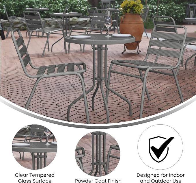 Flash Furniture Bellamy 23.75'' Round Tempered Glass Metal Table - Image 4