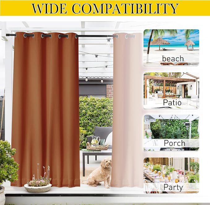 NICETOWN 2 Panels Outdoor Curtains Waterproof Fixed Grommet/Back Tab on Top & - Image 7