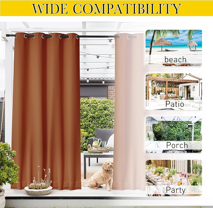 NICETOWN 2 Panels Weighted Blackout Outdoor Curtains - Image 7