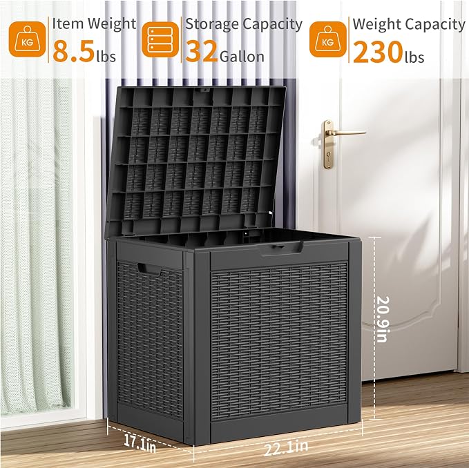 32 Gallon Outdoor Storage Box, Large Resin Deck Box - Image 2
