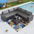 Kullavik Outdoor Patio Furniture Set 6 Pieces Sectional Rattan Sofa Set Brown by KULLAVIK