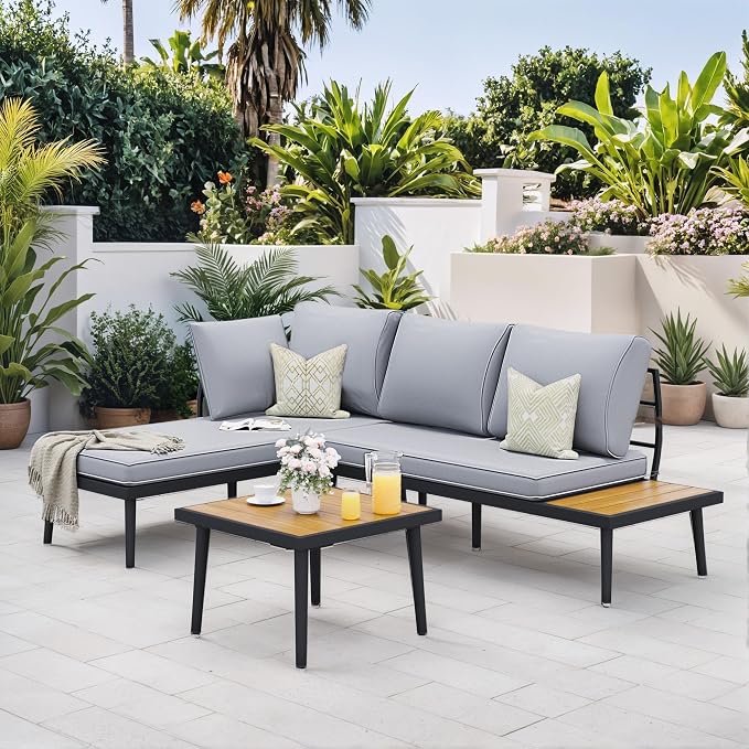 Greesum Outdoor Sectional Sofa Set L-Shaped Metal Patio Furniture - Image 3