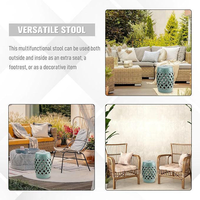 Outsunny 13" x 18" Ceramic Garden Stool - Image 5