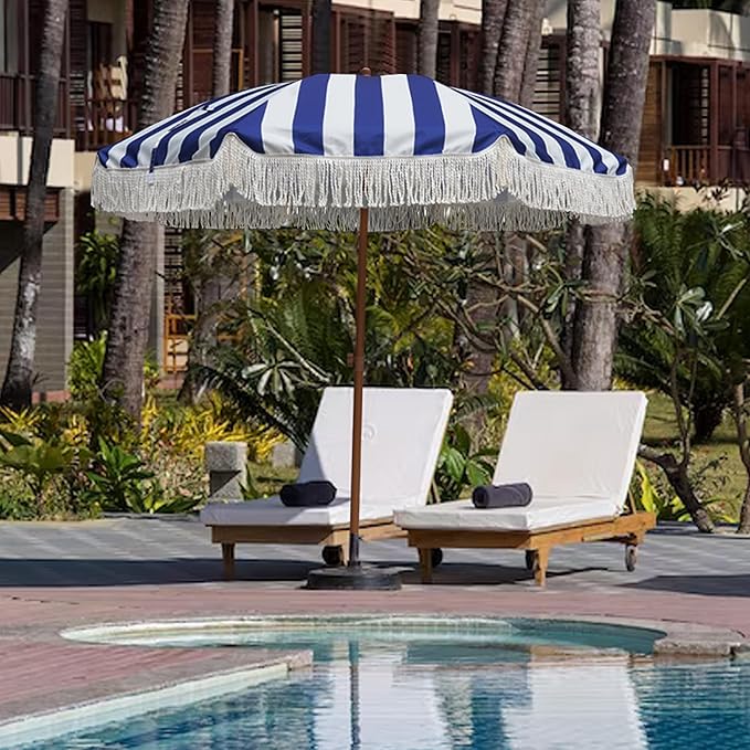 AMMSUN 7ft Patio Umbrella with Fringe Outdoor Tassel Umbrella UPF50+ Wood Color - Image 6